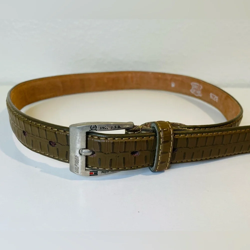 Vintage Tommy Hilfiger Square‎ Buckle Croco-Print Leather Belt Size XS (24”)